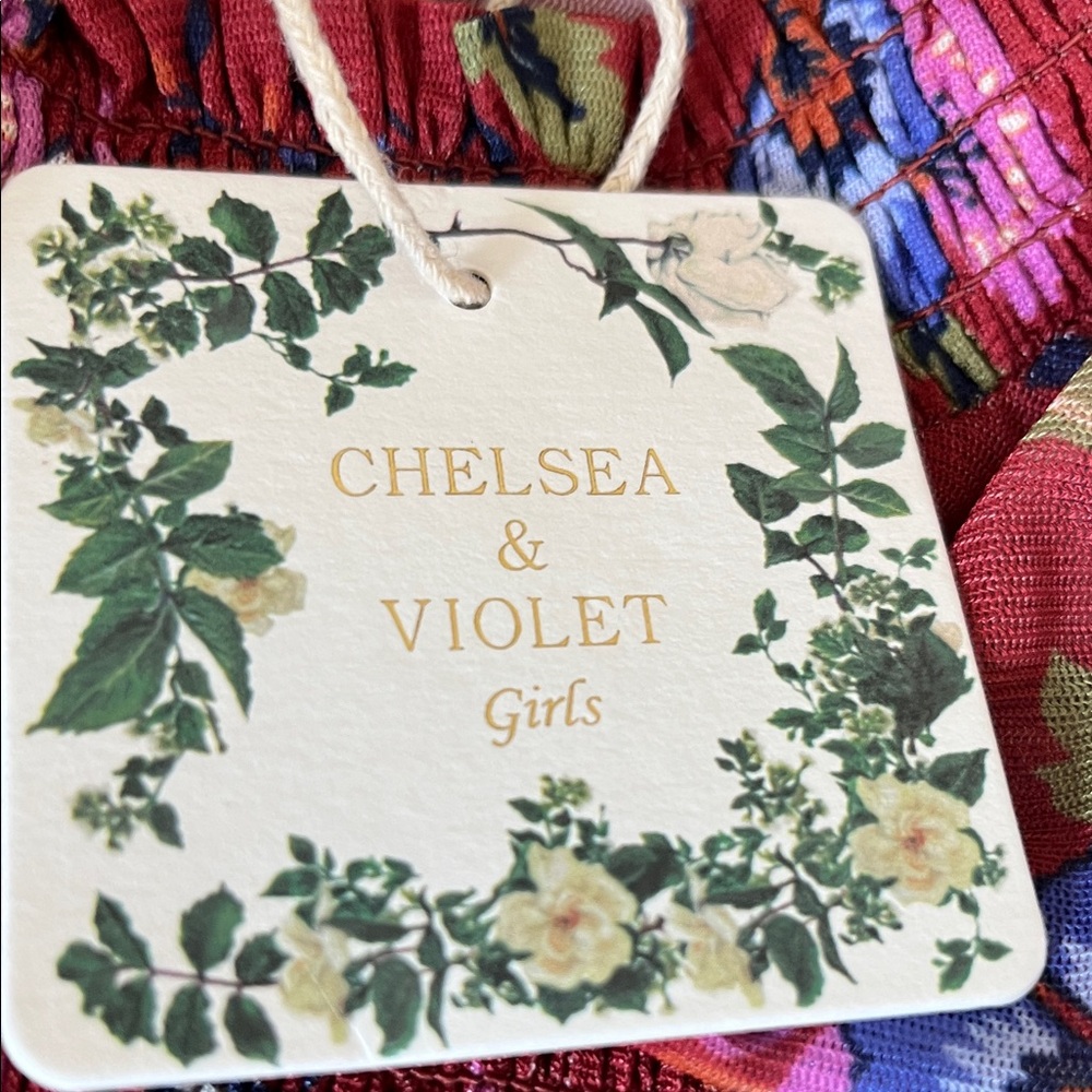 Chelsea & Violet Red Floral Smocked Long-Sleeve Crop Top - Picture 3 of 11